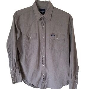 Wrangler Mens L Western Shirt Long Sleeve Gray Snap Front‎ 2 Pockets